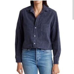 NEW FRANK & EILEEN "Eileen" Relaxed Fit Corduroy Button-Up Shirt Lagoon Size XXS